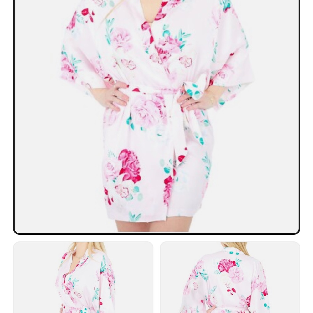 Pink Floral Satin Robe Icing Bridal Bar Collection 🌺 🩷🤍🌸Kimono Lingerie
